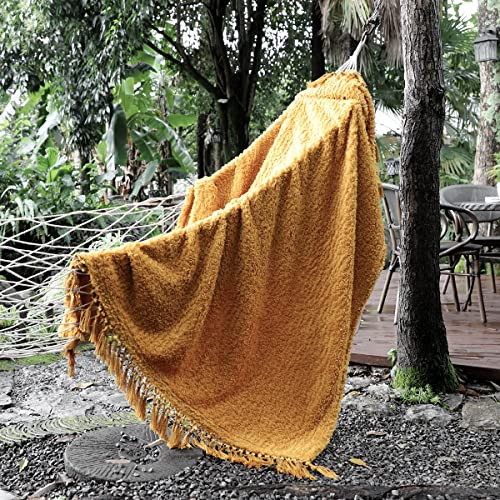 Ultra Soft Cozy Sherpa Throw Blanket, Light Weight Warm Decorative Throw Blanket with Tassel, Mustand Yellow Pattern Reversible Boho Style Blanket for Sofa, Couch, Bedroom,Travel, 60”x80” | Amazon (US)