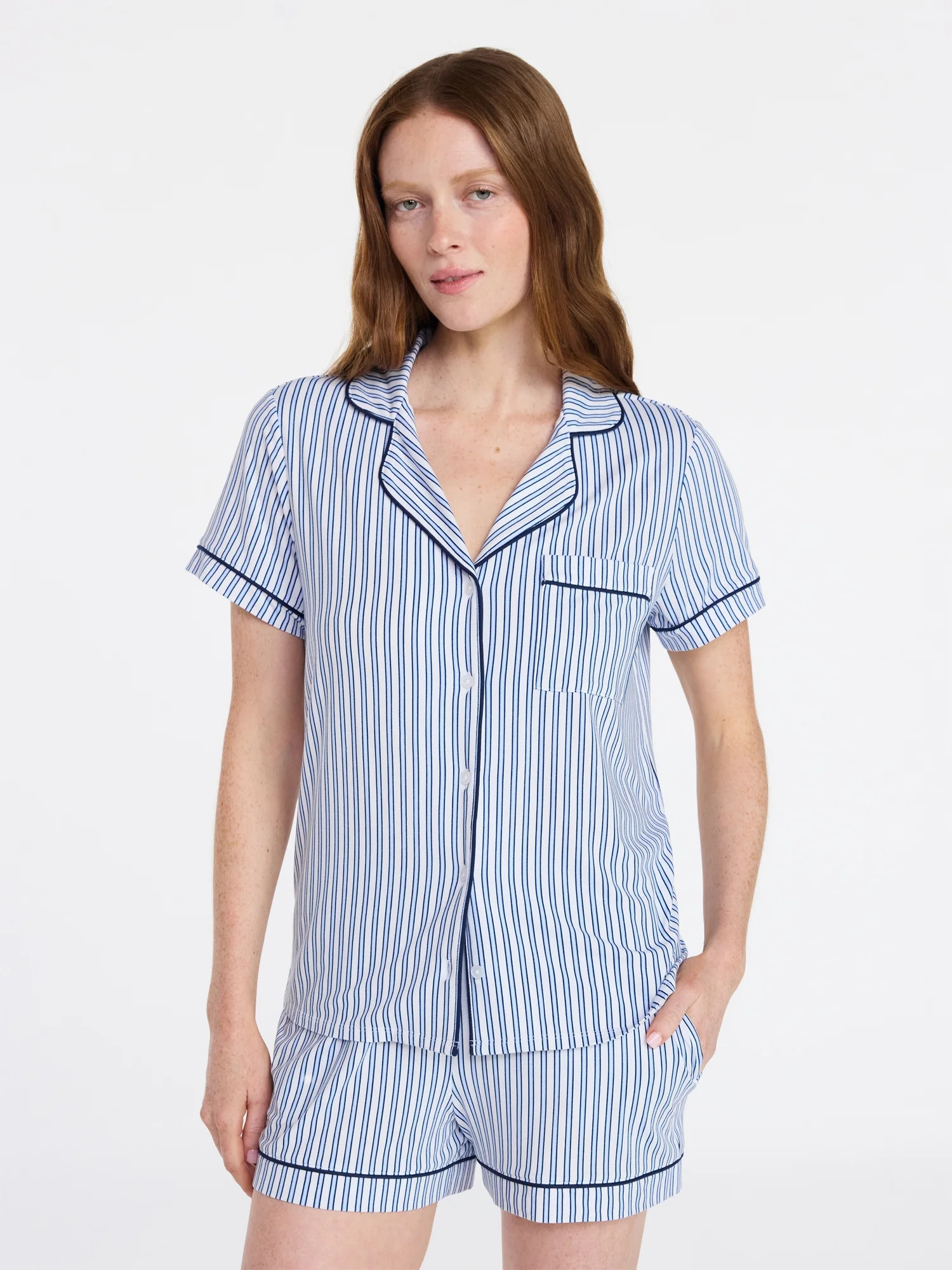 Joyspun Women's Dreamy Soft Collection Notch Top and Shorts Pajama Set, 2-Piece, Sizes XS-3X | Walmart (US)