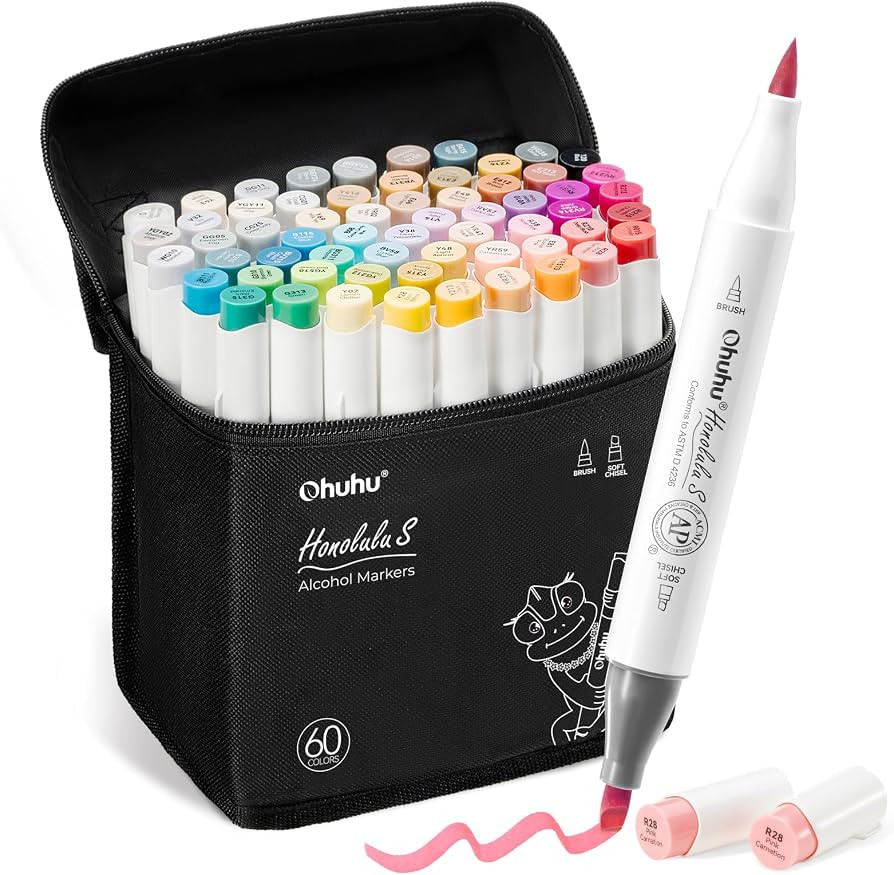 Ohuhu Alcohol Markers: Soft Chisel 60 Illustration-color Brush & Soft Chisel Dual Tips Drawing Ma... | Amazon (US)