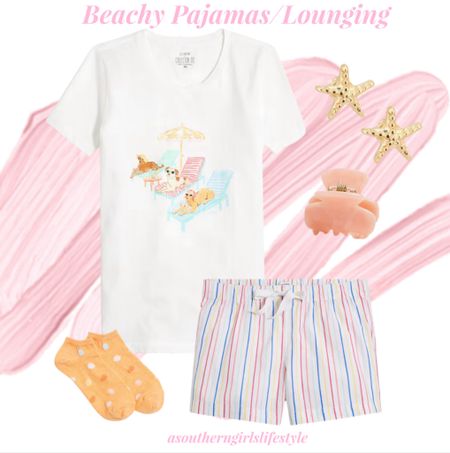 Beachy Pajamas & Lounging!

How adorable is the Dogs Lounging Tees?!? Striped Boxer Shorts, Starfish Earrings, Claw Clip & Seashell Socks. 

Everything is on sale except the earrings. 

Spring Outfit. Summer Outfit  

#LTKfindsunder50 #LTKstyletip #LTKsalealert