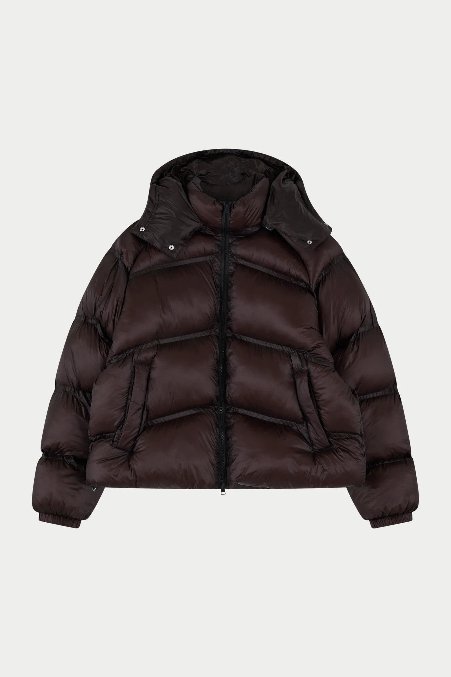 TRANSLUCENT HOODED PUFFER - BROWN | The Couture Club