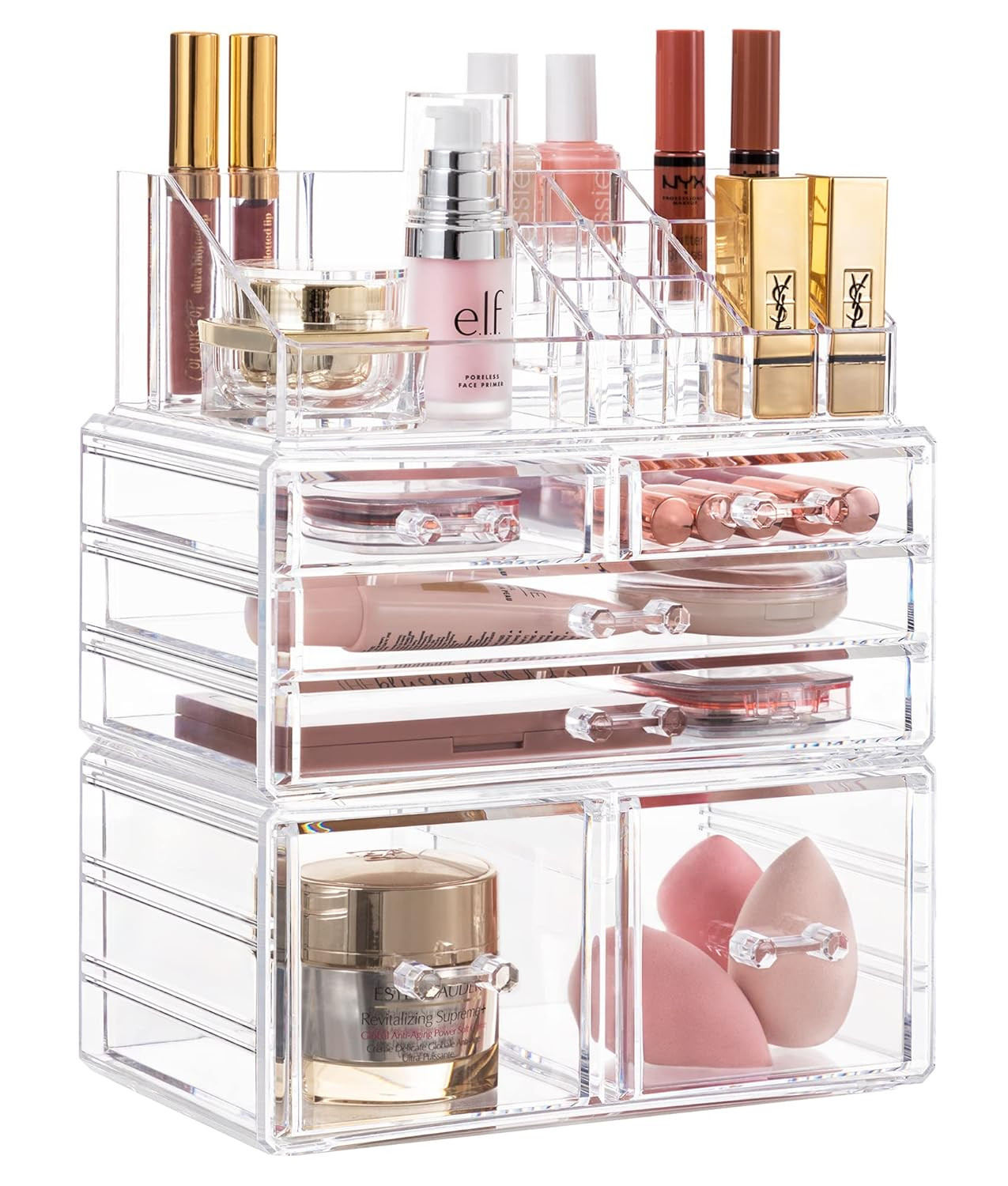 HBlife Acrylic Clear Dustproof Makeup Storage Organizer Drawers Large Skin Care Cosmetic Display ... | Amazon (US)