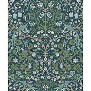 NextWall 31.35 sq. ft. Prussian Blue and Moss Green Victorian Garden Vinyl Peel and Stick Wallpap... | The Home Depot