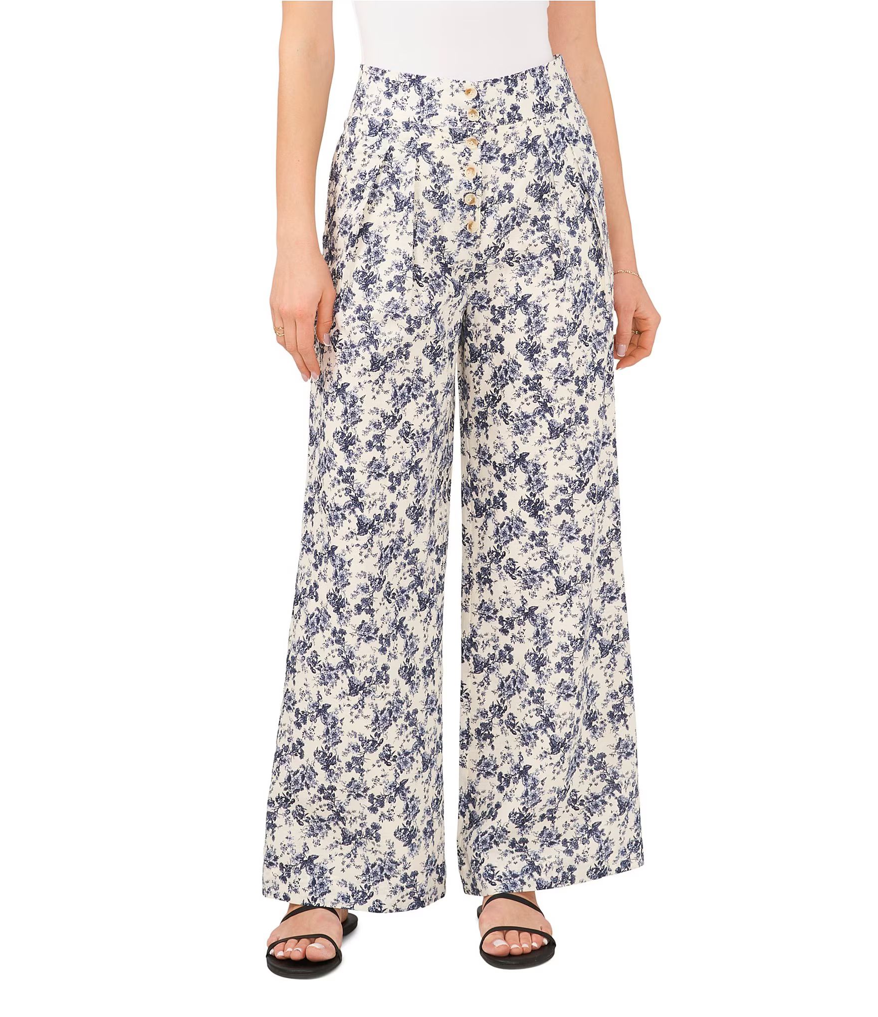 Floral Print High Waisted Wide Leg Linen Pants | Dillard's