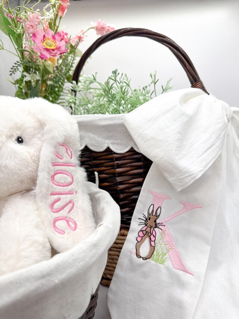Embroidered Easter Basket Bow, Peter Rabbit, Personalized, Bow for Basket, Custom Easter Basket B... | Etsy (US)