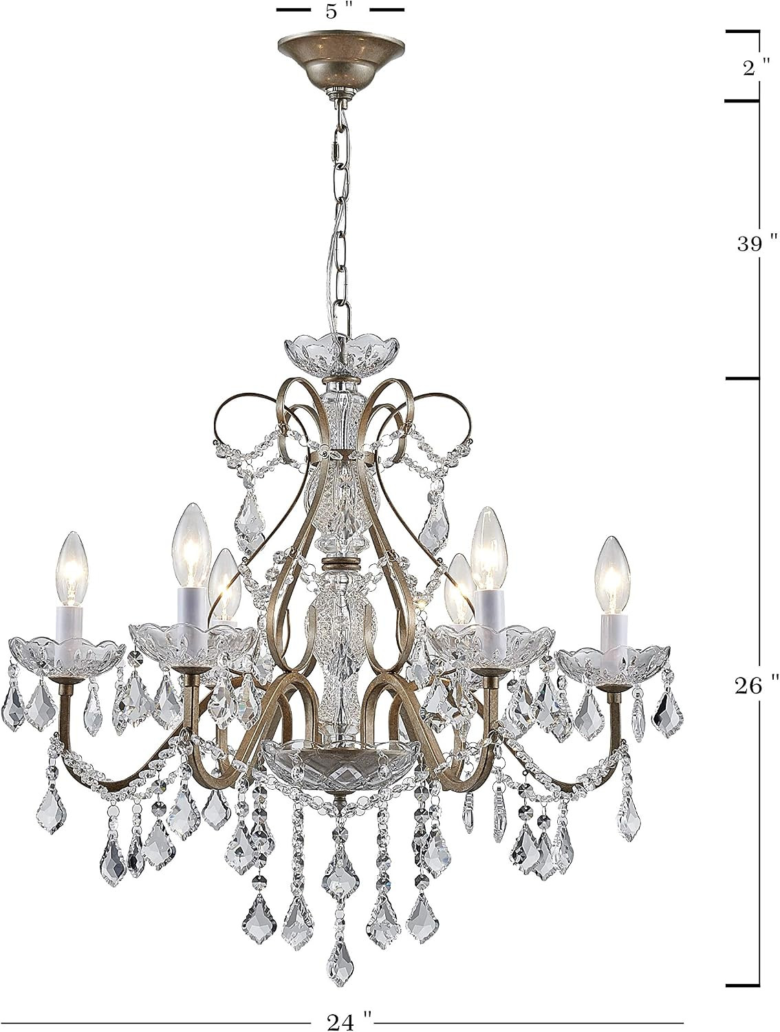 Bestier Antique Silver Vintage Candle Chandelier Crystal Lighting Fixture Lamp for Dining Room Ba... | Amazon (CA)