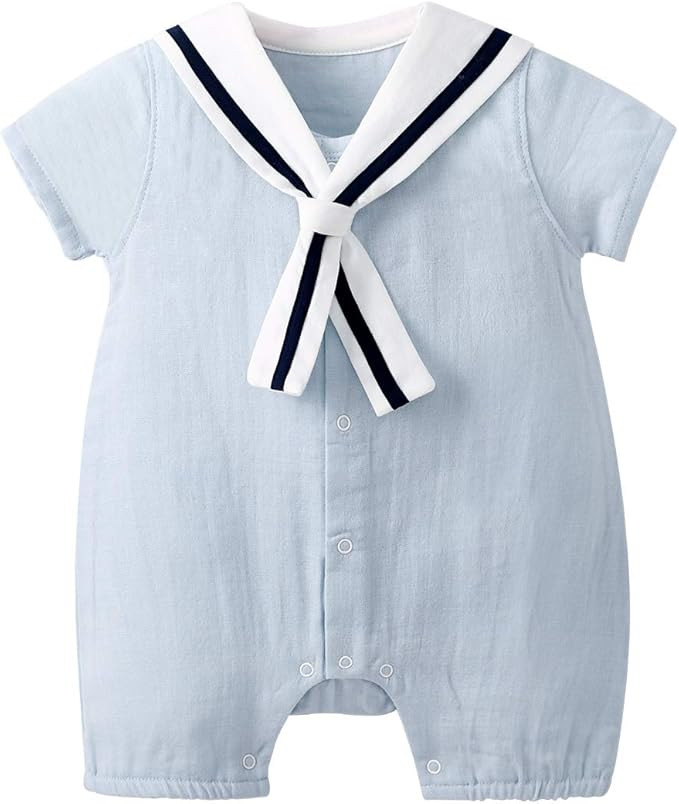 pureborn Baby Boys Cotton Romper Summer Clothes Sailor Beach Outfit 0-24 Months | Amazon (US)