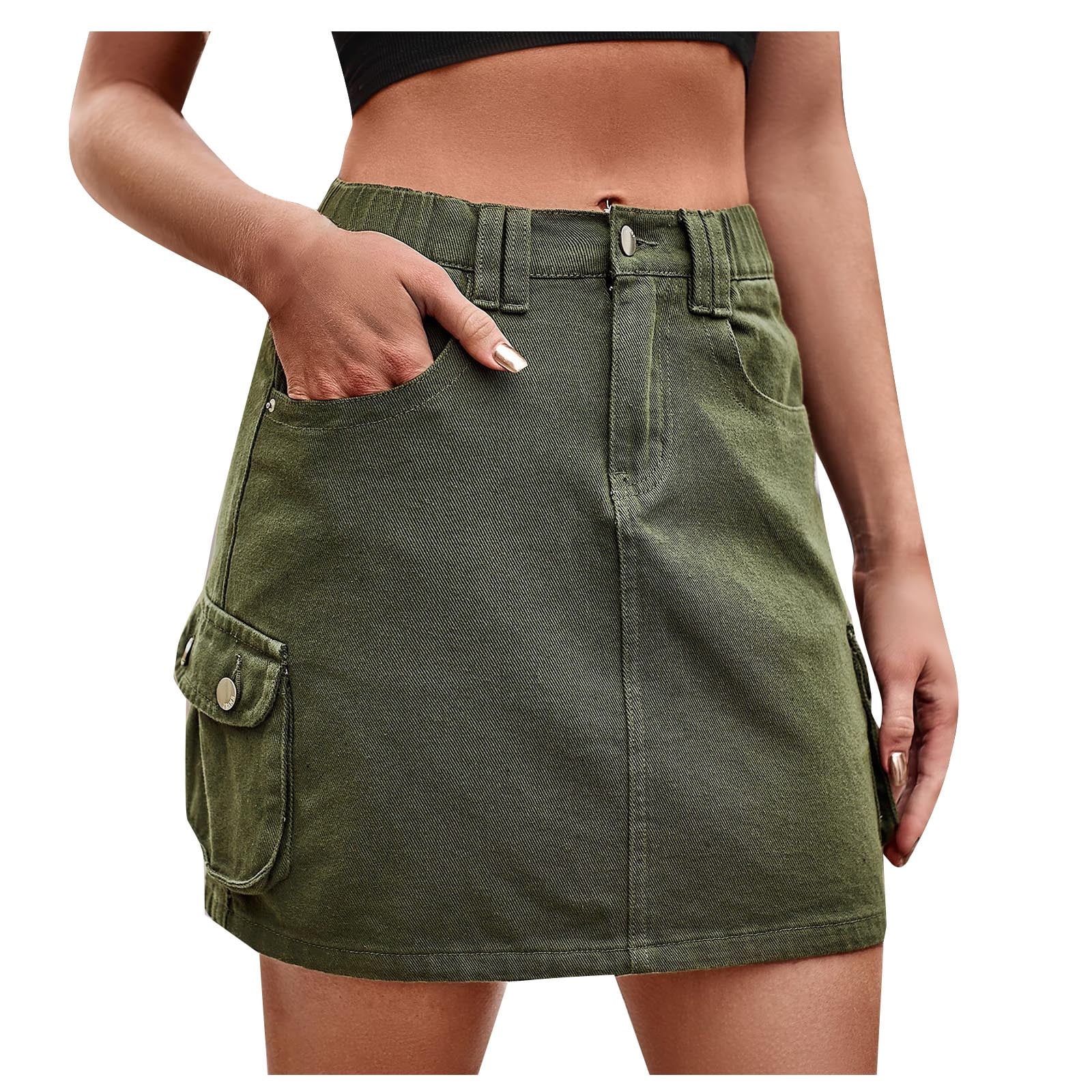JWZUY Women's Cargo Skirt Button Mini Cargo Denim Skirt with Pocket Army Green XXL | Walmart (US)