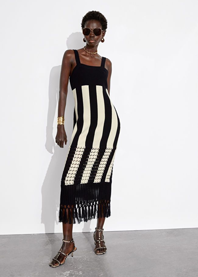 Fringed Knit Midi Dress - Black/White - Midi dresses - & Other Stories US | & Other Stories US