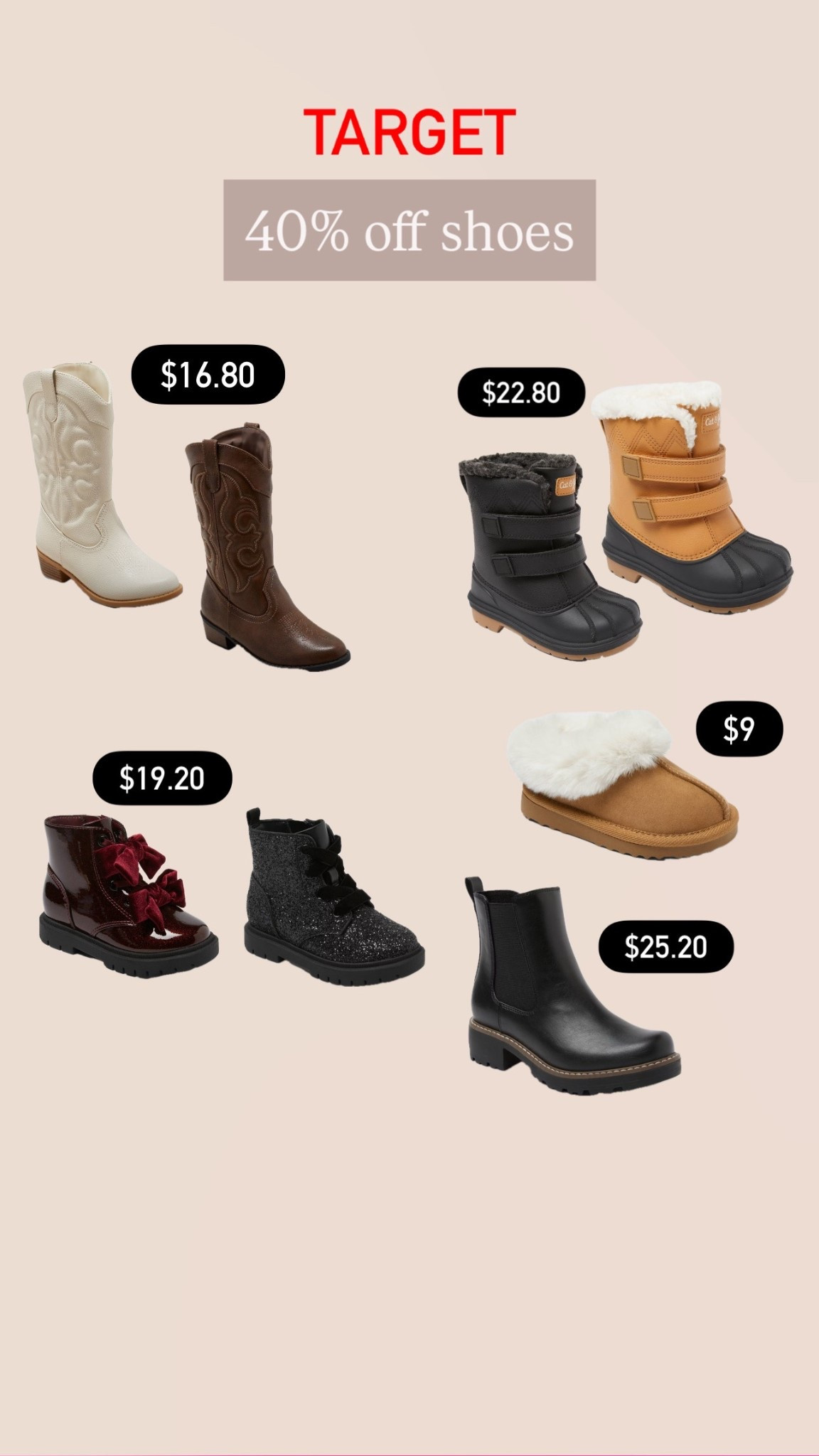 Target shoes 40% off sale
Kids shoes
Women’s shoes


#LTKSaleAlert #LTKCyberWeek #LTKFindsUnder50