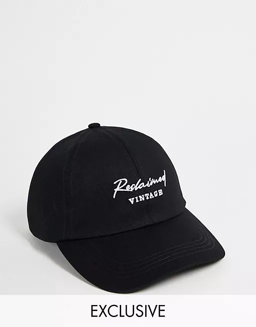 Reclaimed Vintage Inspired unisex logo embroidery cap in black | ASOS (Global)