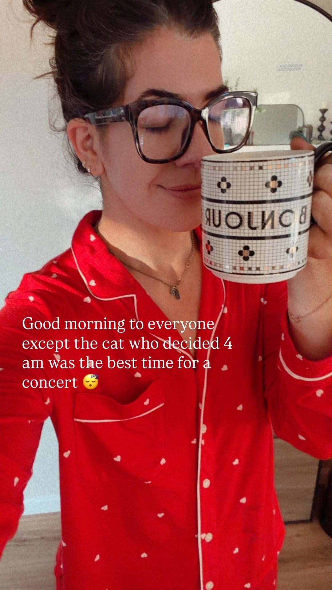 Valentines pajamas
Good morning to everyone except the cat who decided 4 am was the best time for a concert 😴

#LTKmomlife #LTKmorningroutine #LTKselfcare