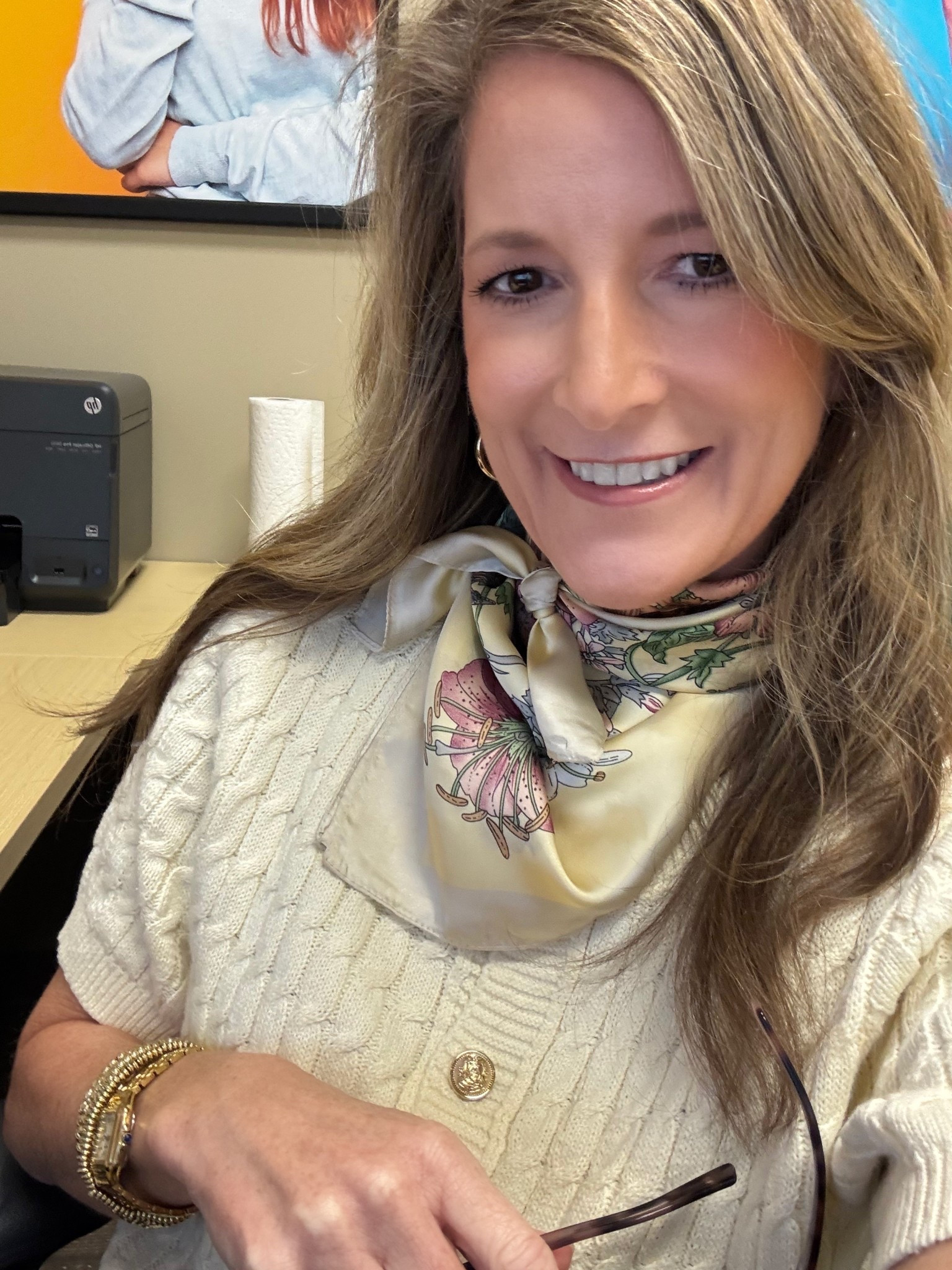 Cute spring cable knit cardigan and the perfect spring scarf! All Amazon. 
Wearing a small in cardigan  

#LTKootd #LTKOver40 #LTKWorkwear