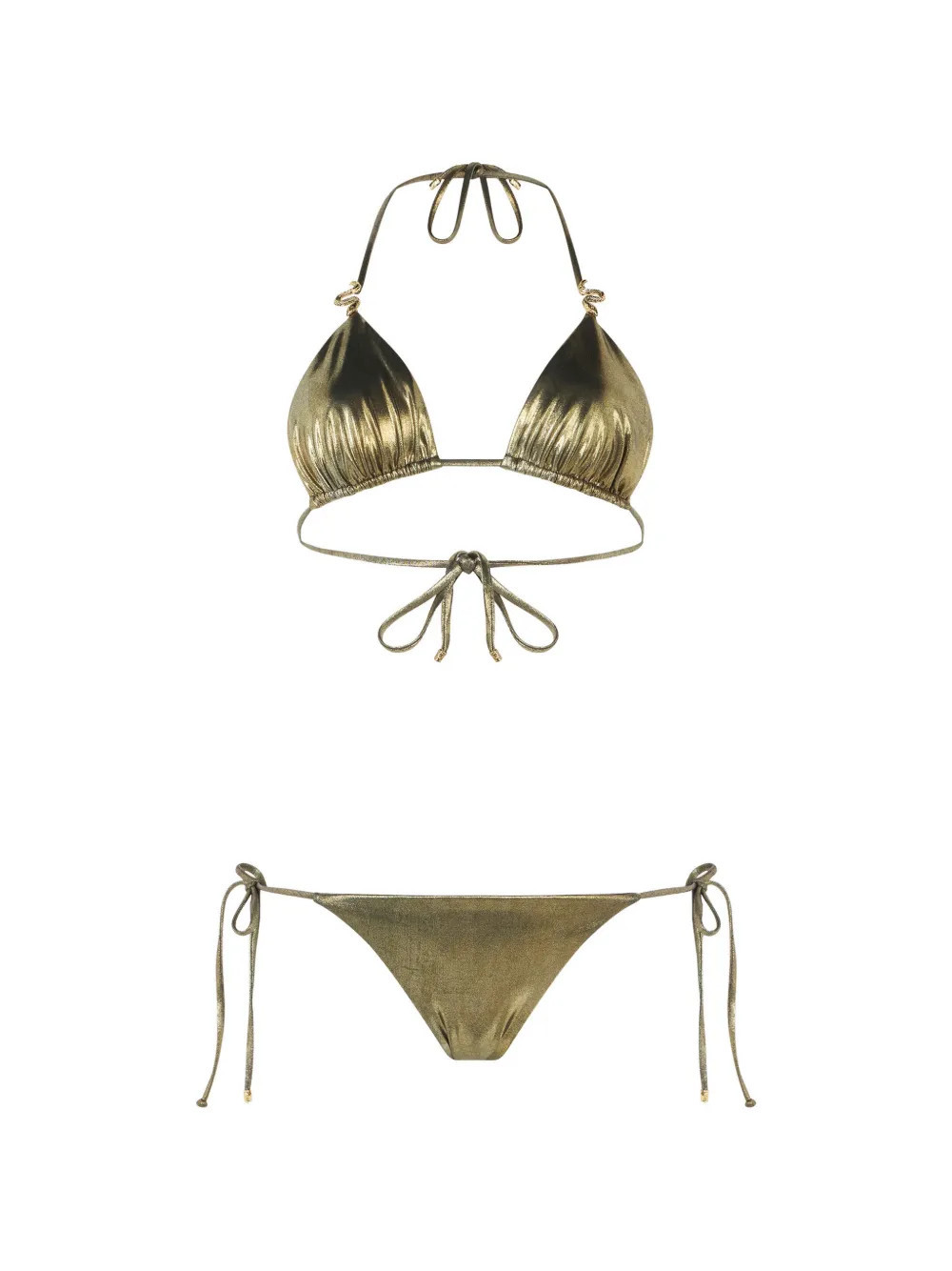 Roberto Cavalli metallic-effect side-tie bikini - Gold | Farfetch Global