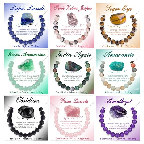 DELUU 9PCS 8mm Natural Stone Beaded Bracelets Stretch Gemstone Bracelets for Women Men Semi-Preci... | Amazon (US)