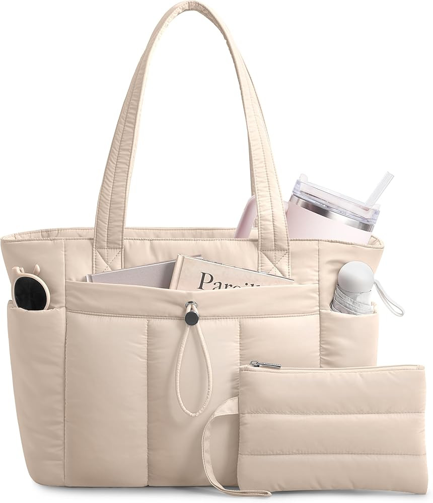 TOPDesign Puffy Tote Bag for Women with Cup Holder & Laptop Compartment & Cosmetic Bag & Trolley ... | Amazon (US)
