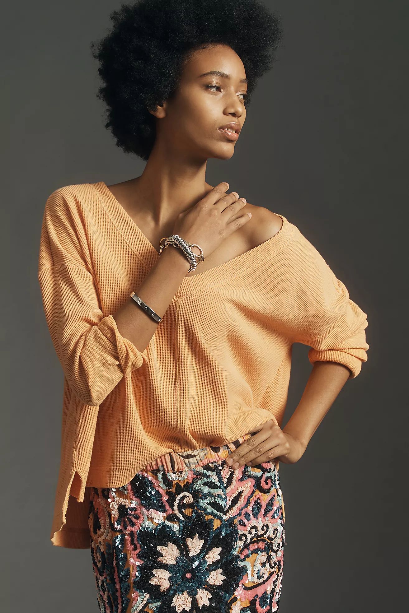 Pilcro Long-Sleeve V-Neck Top | Anthropologie (US)