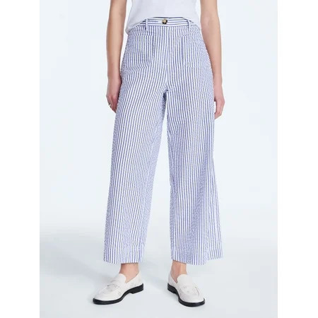 Free Assembly Women s High Rise Cropped Patch Pocket Seersucker Pants 26 Inseam Sizes XS-XXL | Walmart (US)