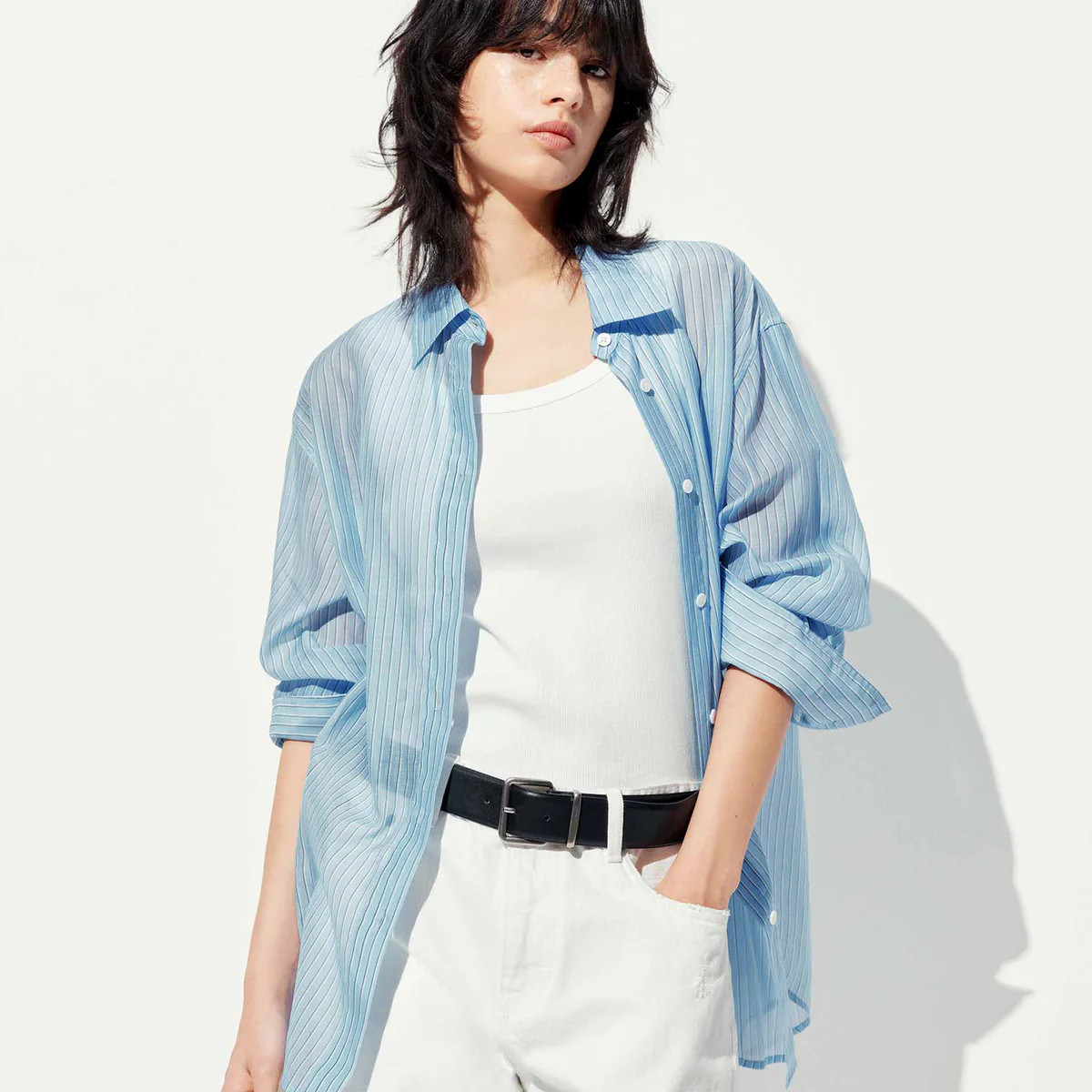 MO&Co. Women's Silk Blend Sheer Shirt | MO&Co.