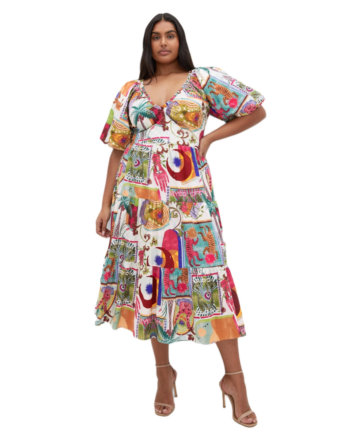 City Chic Women's Plus Size Simona Print Puff Sleeve Dress - Dreamscape b | Macy's