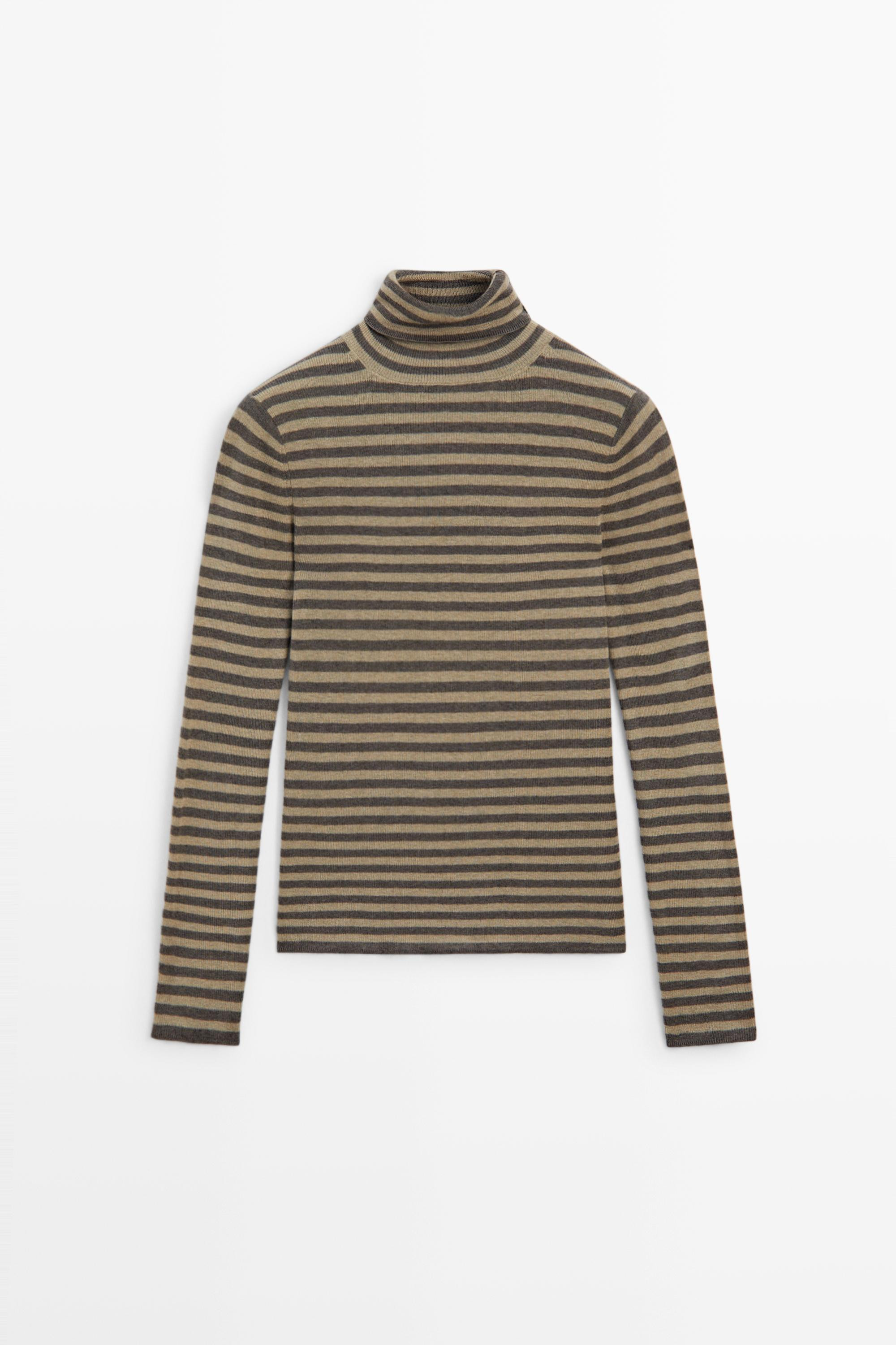 Striped turtleneck knit sweater | Massimo Dutti US