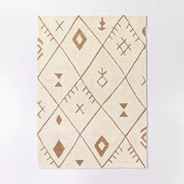 5'x7' Claybourne Hand Tufted Geometric Shag Two-Tone Diamond Wool/Jute Area Rug Ivory - Threshold... | Target