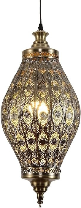 Turkish Lamp Vintage Chandelier Moroccan Lamp Etching Pendant Light, Brown Iron Hollow Arabic Cei... | Amazon (US)