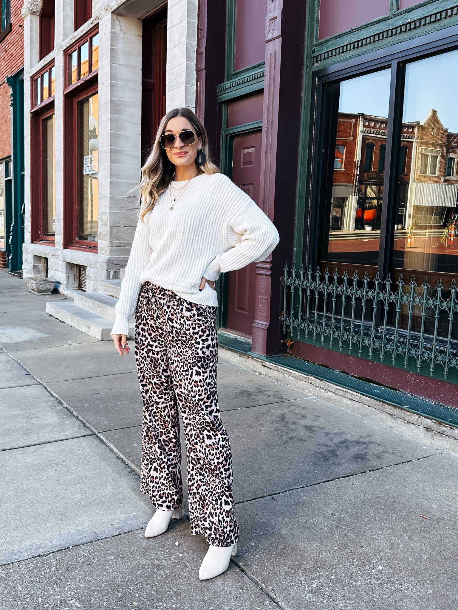 In my leopard era. Love these leopard pants from a boutique- I’ll link similar ones! 
Winter outfits. Neutral holiday outfits

#LTKStyleTip #LTKSeasonal #LTKHoliday