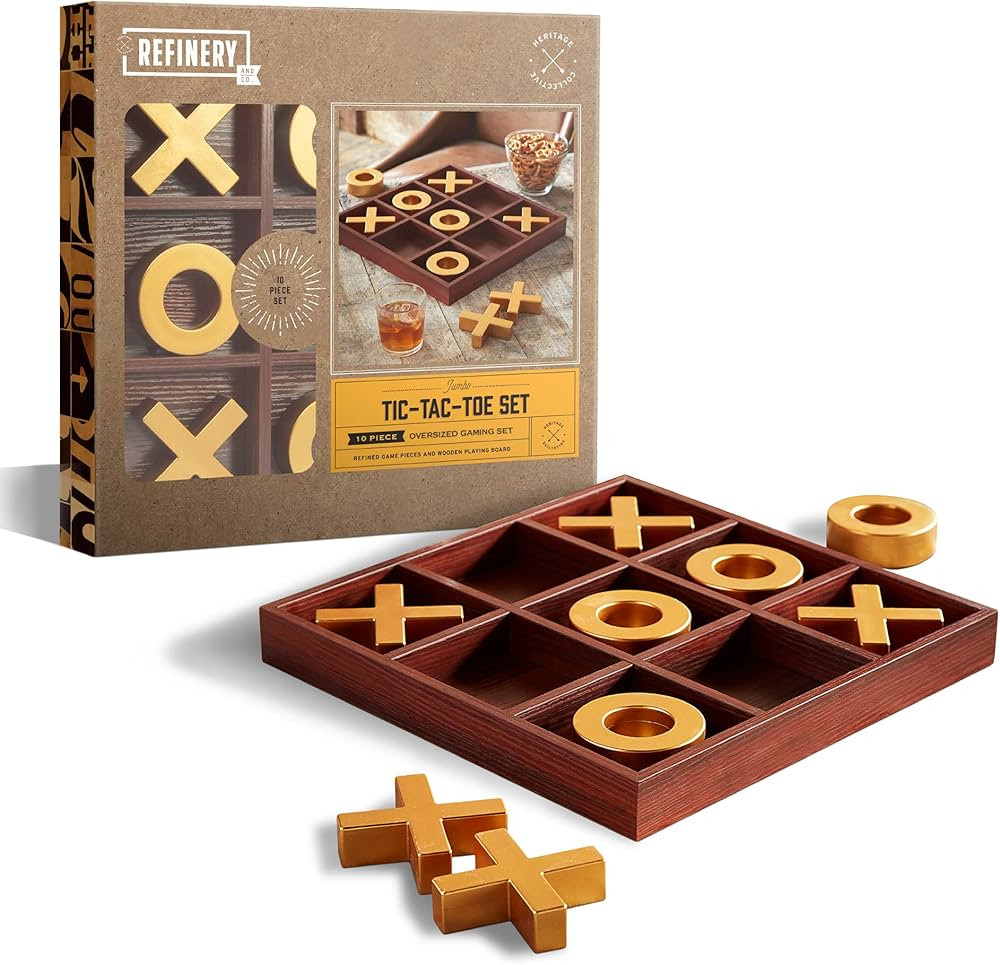 Refinery Premium Solid Wood Tic-Tac-Toe Board Game, Giant Gold 14” Coffee Table Home Decor, Cla... | Amazon (US)