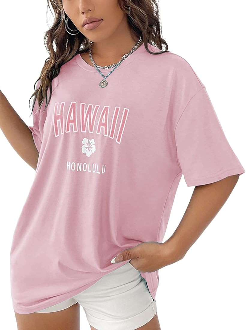SOLY HUX Women's Oversized T Shirts Letter Print Casual Summer Tops Graphic Tees for Women | Amazon (US)