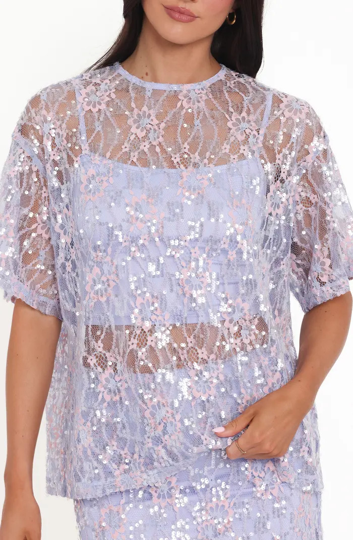 Petal & Pup Yonder Oversize Check Sequin Floral Lace Top | Nordstrom | Nordstrom