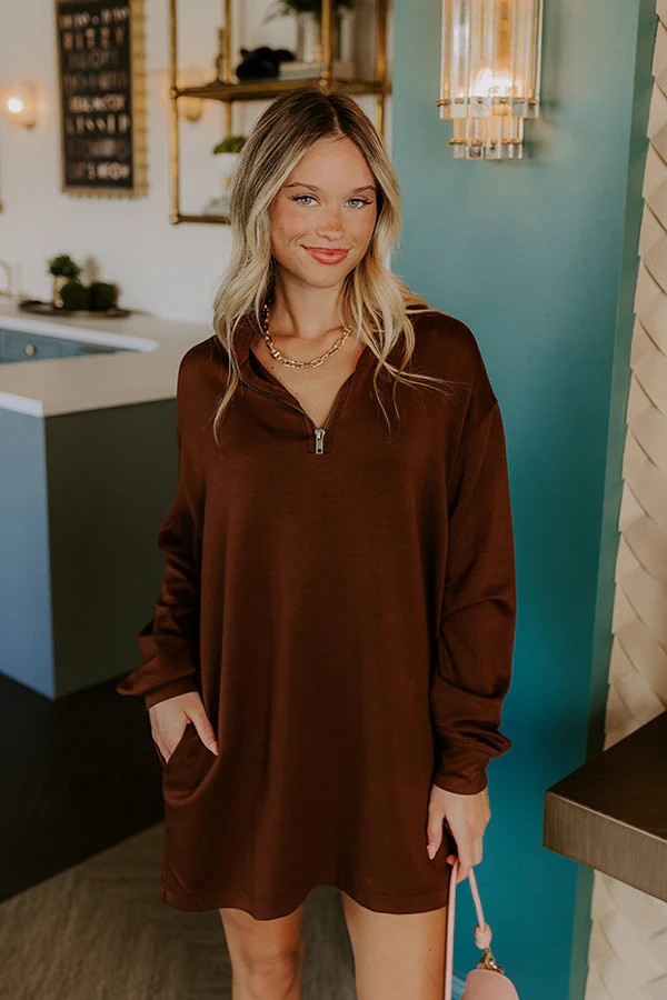 Urban Chic Scuba Quarter Zip Mini Dress in Chocolate | Impressions Online Boutique
