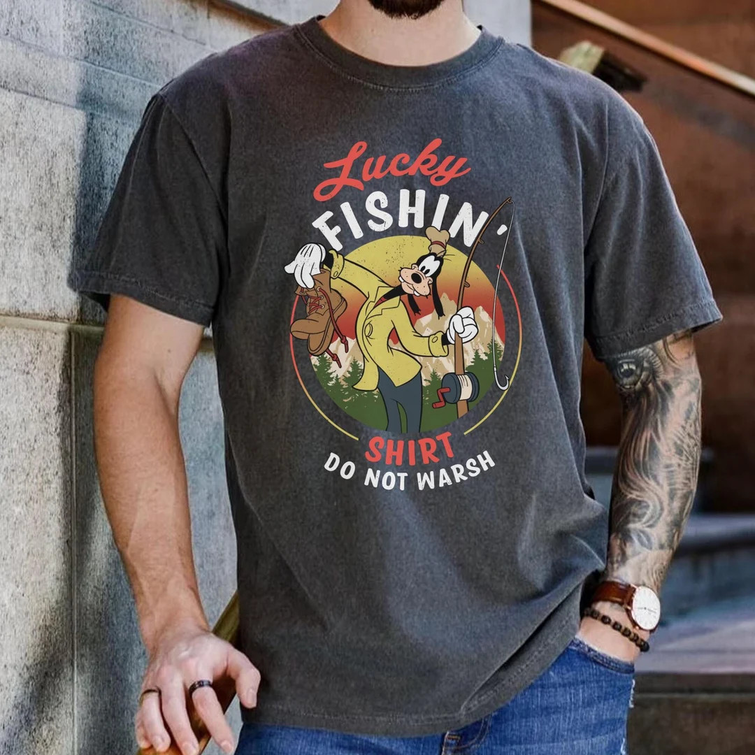 Goofy Lucky Fishing Shirt Do Not Warsh Comfort Colors T-shirt, Disney Goofy Dad Shirt, Father's D... | Etsy (US)