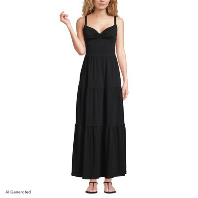 Lands' End Women's Cotton Modal Twist Front Tiered Maxi Dress - X Small - Black | Target