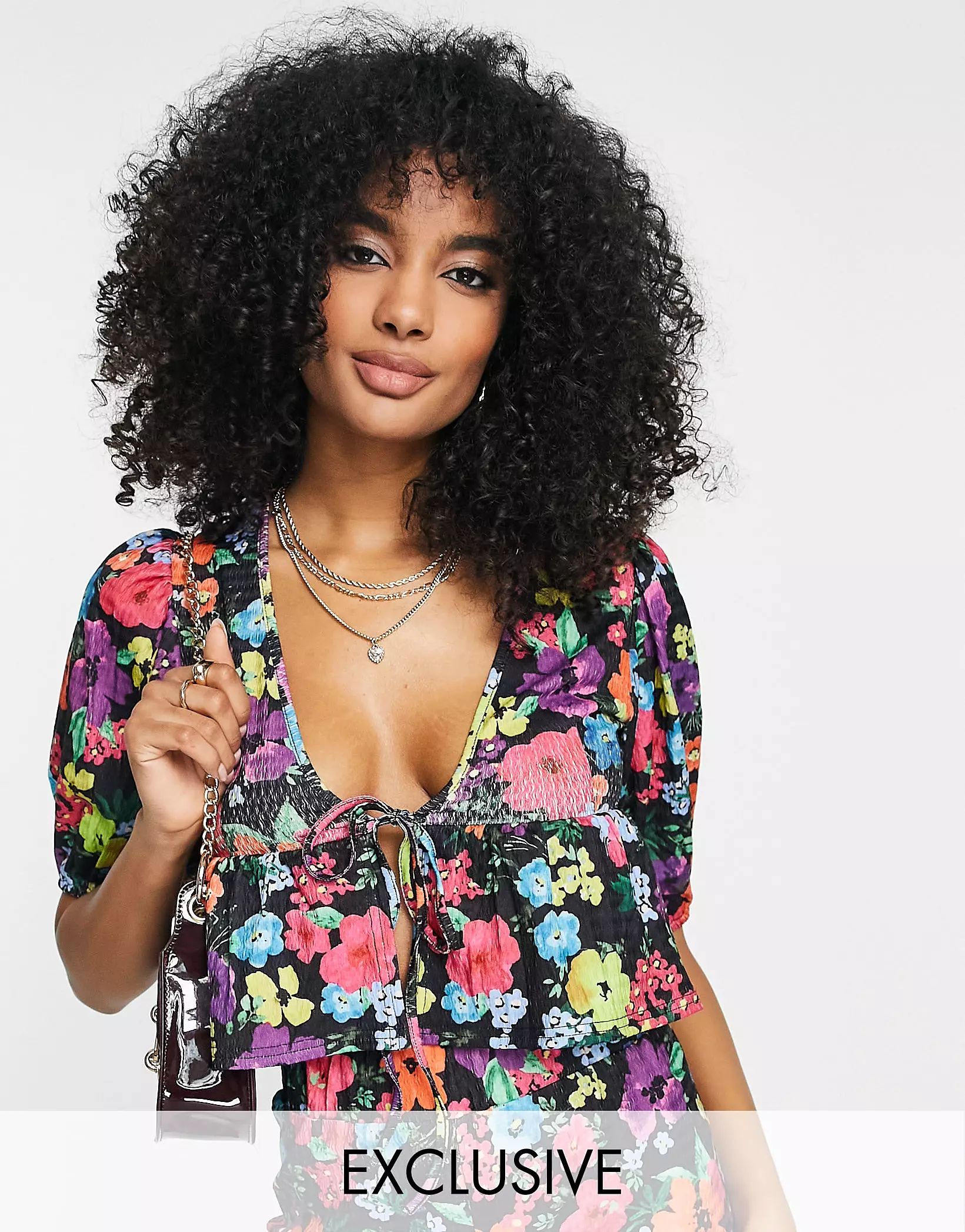 Annorlunda puff sleeve floral cropped blouse in multi - part of a set | ASOS (Global)