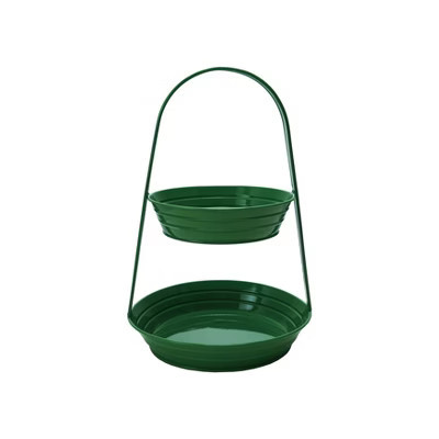 Storied Home Decorative Metal Ribbed 2-Tier Tray, Green | Target