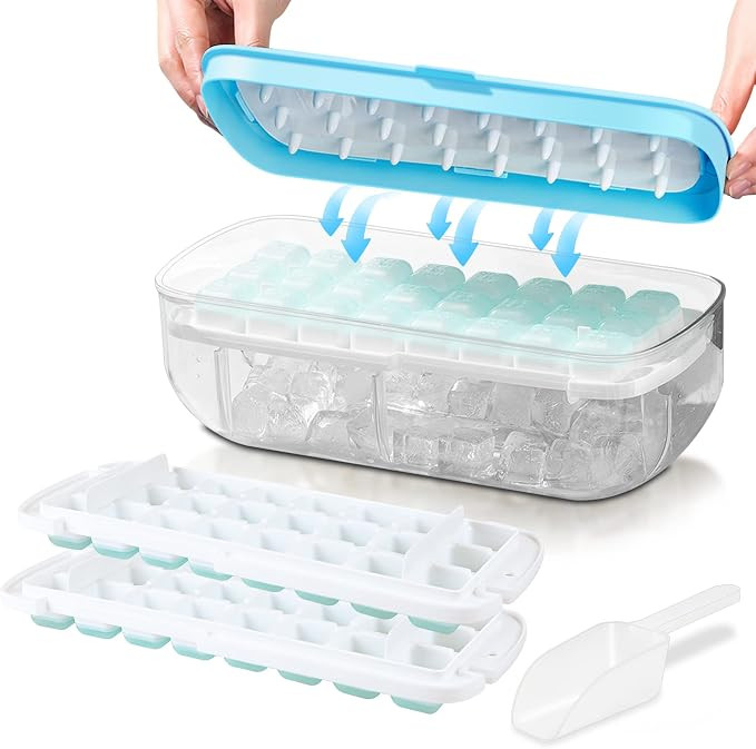 Ice Cube Tray with lid, Food-Grade Silicone Moulds, Release All Ice Cubes in One Second, Reusable... | Amazon (UK)