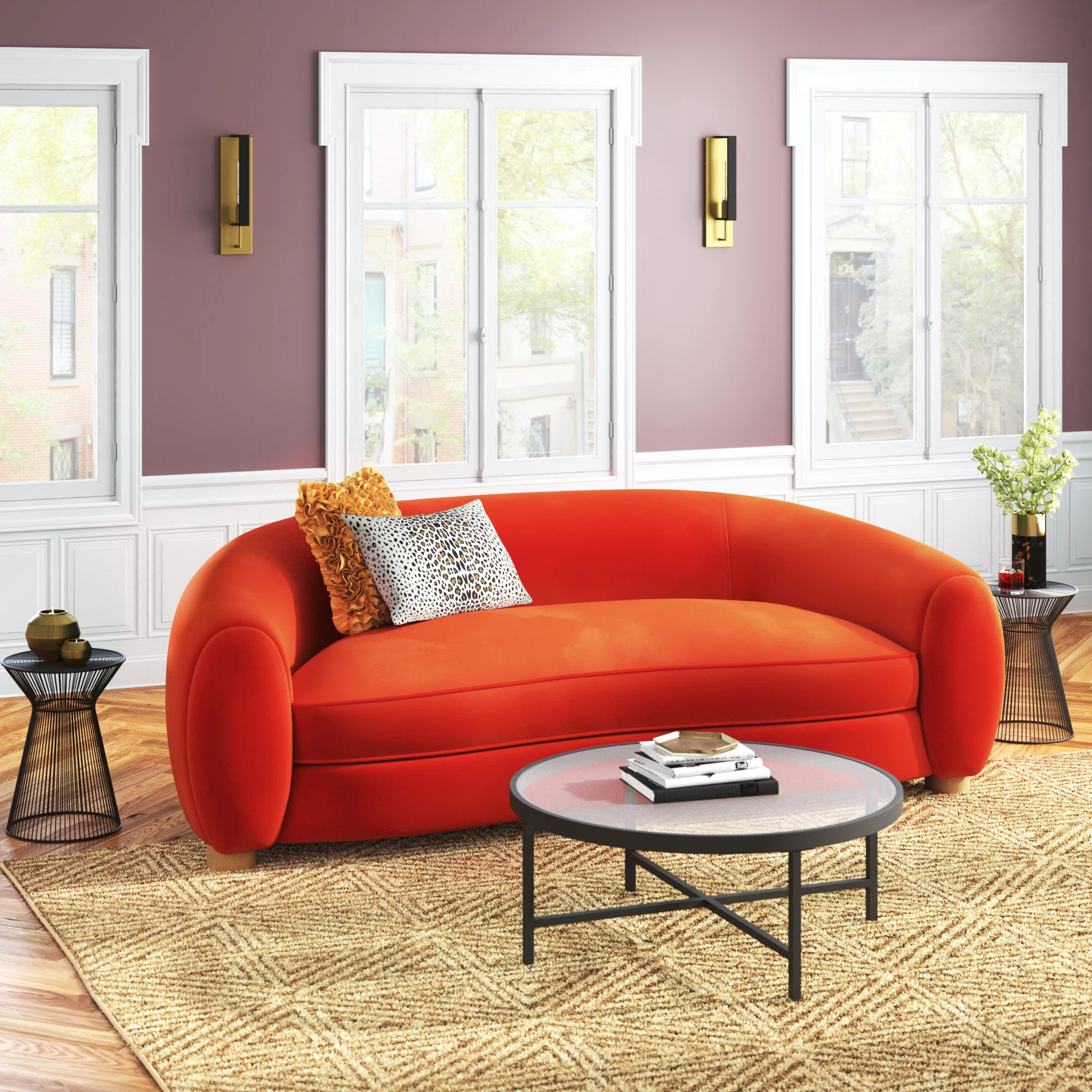 Sandra 95" Velvet Round Arm Curved Sofa with Reversible Cushions | Wayfair North America