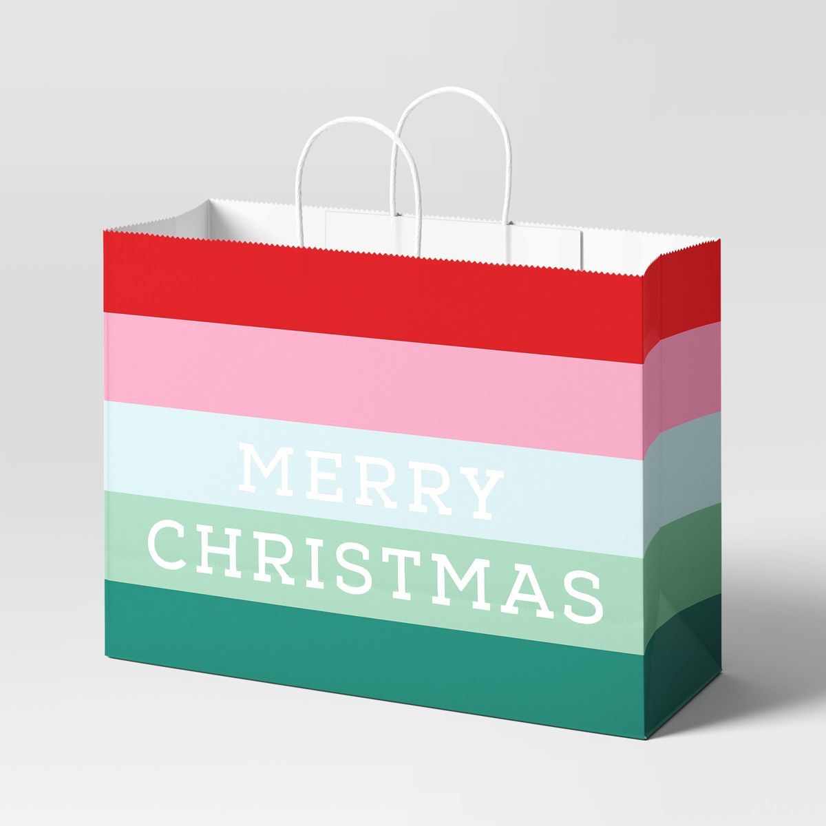 Jumbo Vogue 'Merry Christmas' Striped Paper Handle Gift Bag Red/Green/Pink - Wondershop™ | Target