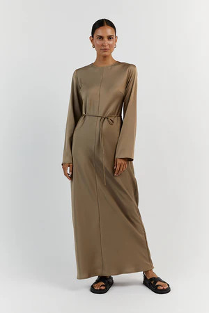 BLOOM MOSS SATIN LONG SLEEVE DRESS | DISSH