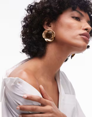 Mango featuring Kaia Gerber studded resin earrings in orange and gold | ASOS (Global)