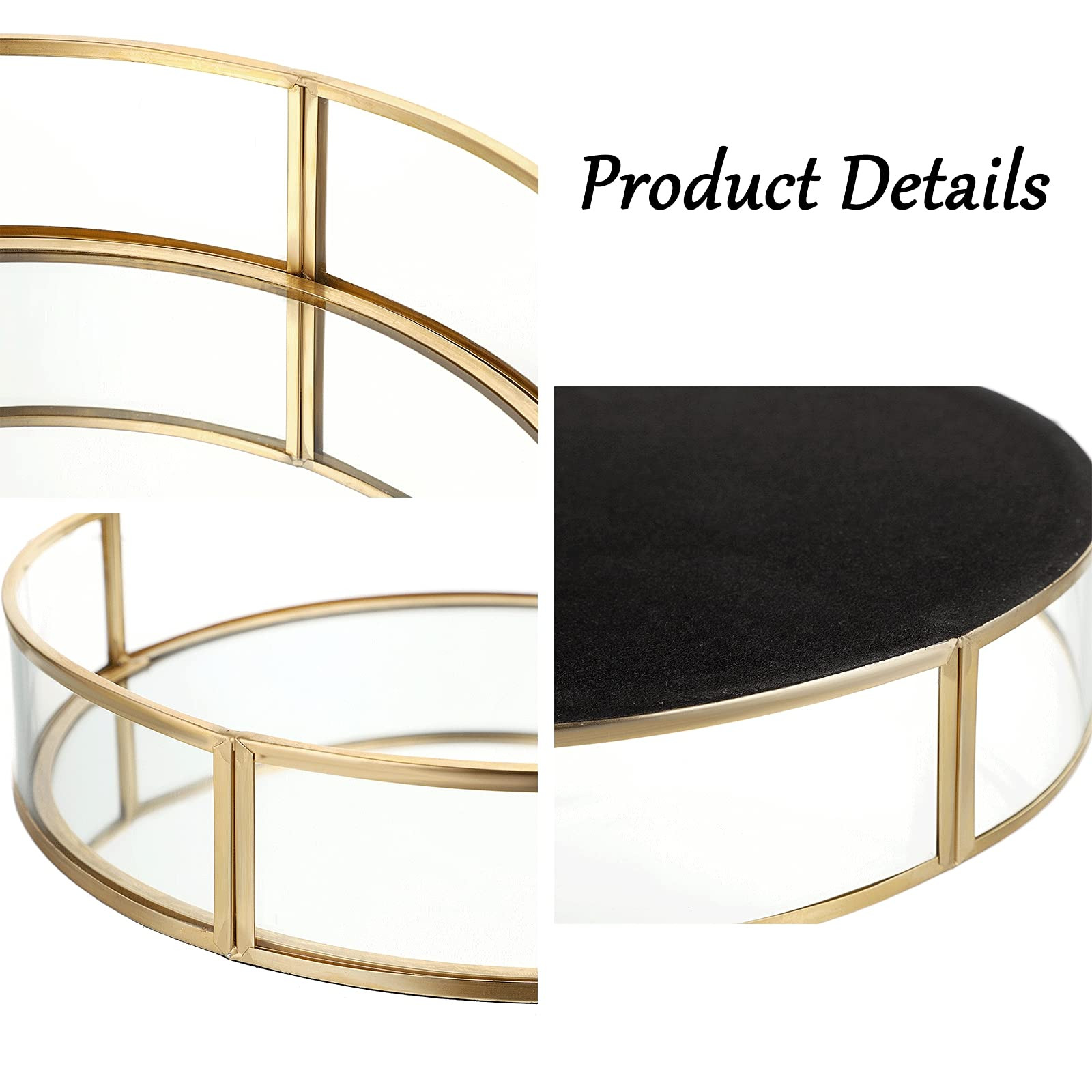 ELLDOO Gold Round Glass Decorative Tray, 9.9inch Metal Mirrored Jewelry Tray, Makeup Perfume Orga... | Amazon (US)