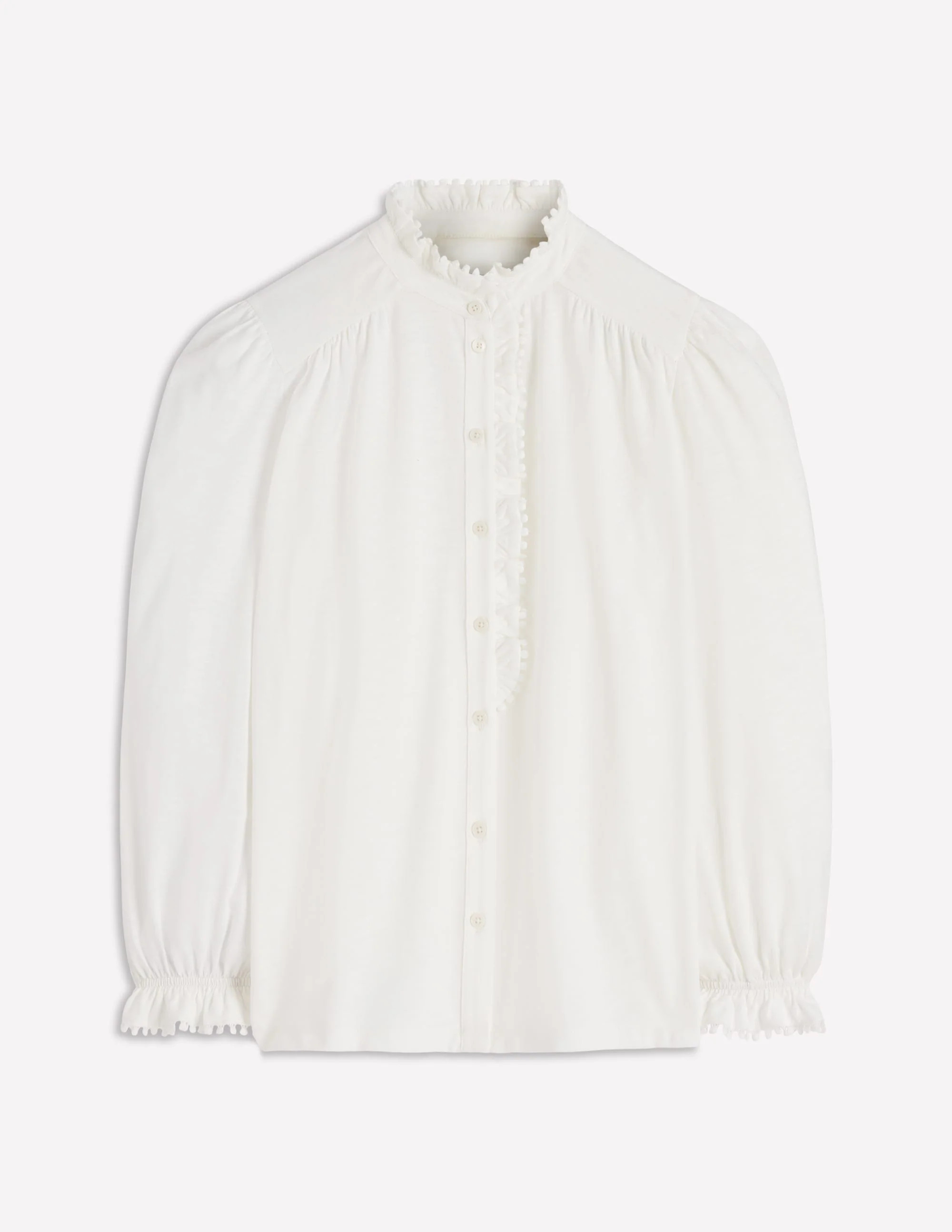 Emily Pom Trim Ruffle Shirt-Ivory | Boden (US)