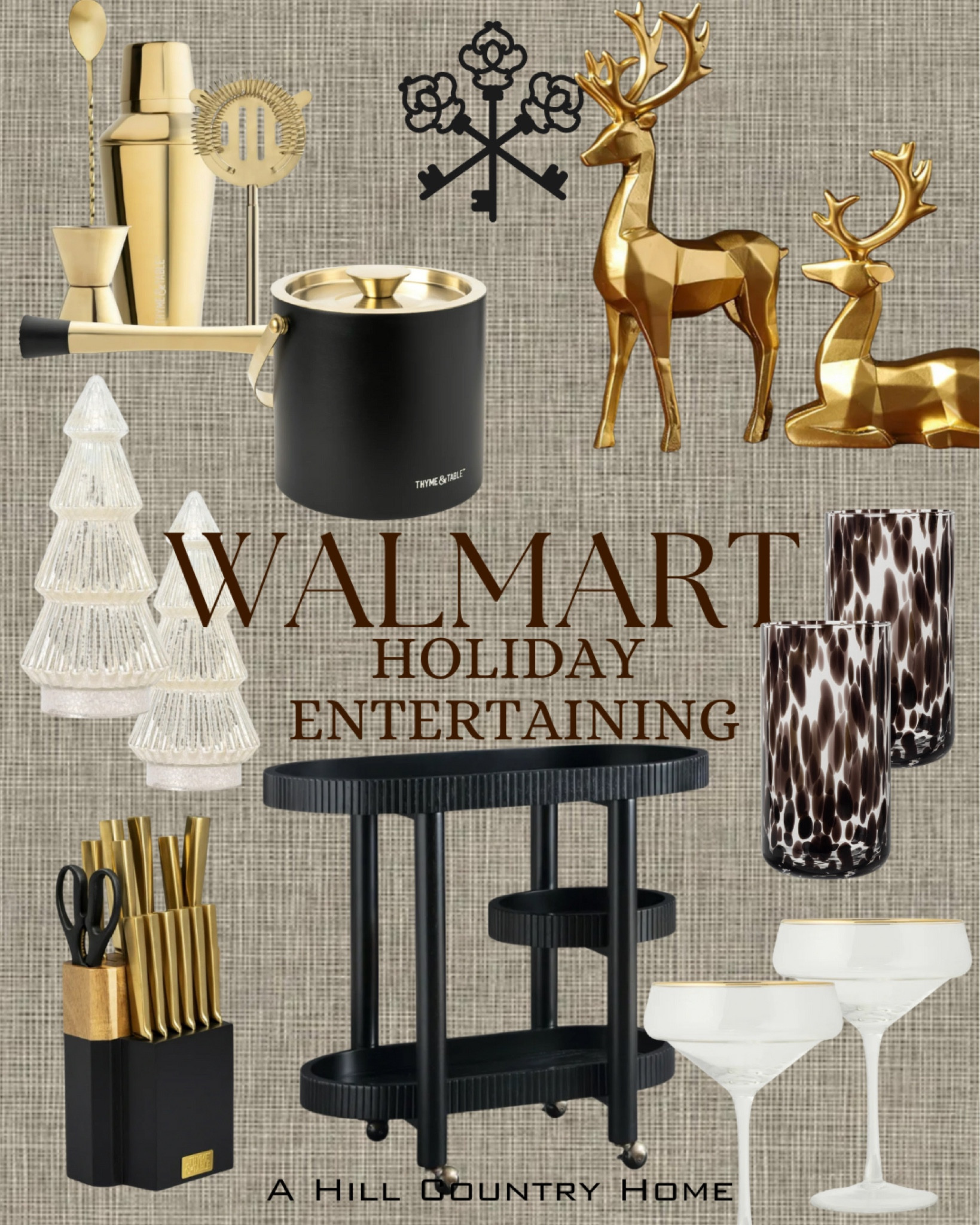 Walmart affordable holiday entertainment and bar cart that will look stunning through New Year’s party hosting! 

#LTKHoliday #LTKParties #LTKOver40