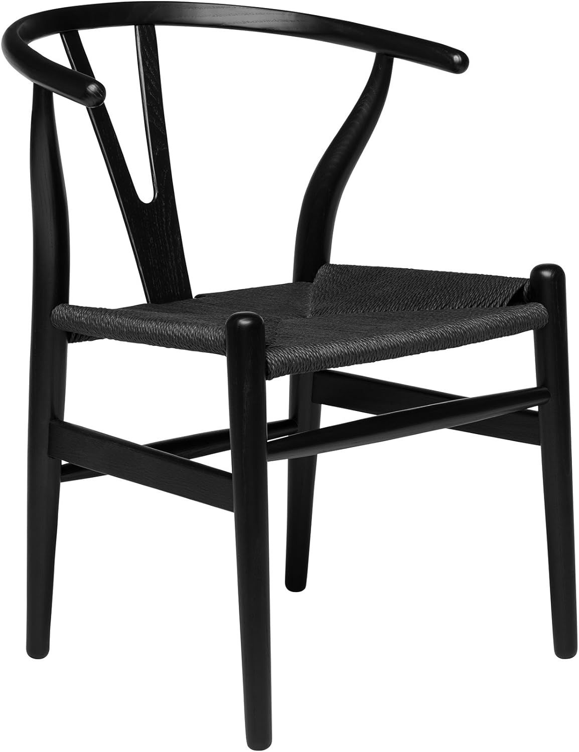 Hans Wegner Wishbone Style Woven Seat Chair (Black with Black Cord) | Amazon (US)