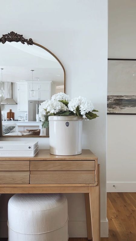 I’m loving this console table look for spring and summer!  Note on hydrangeas- you must choose  Amazon seller YalzoneMet- they will be $25.68 for 3. Do not order any of the less expensive ones or any from a different seller as you will get different ones than I have here.