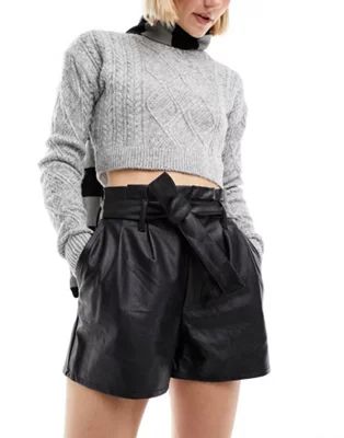 Miss Selfridge faux leather belted short in black | ASOS (Global)