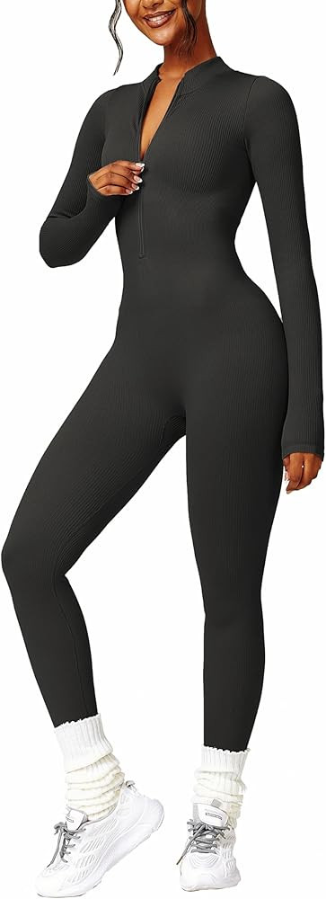 Women's Sexy Bodycon Jumpsuit Long Sleeve Zip Front Sport Jumpsuits One Piece Romper Outfits Club... | Amazon (US)