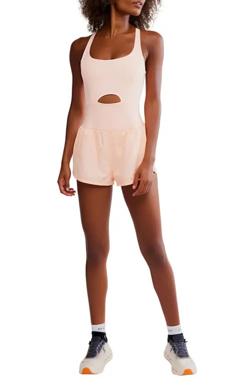 Free People FP Movement Righteous Runsie Romper in Pastel Peach at Nordstrom, Size X-Small | Nordstrom