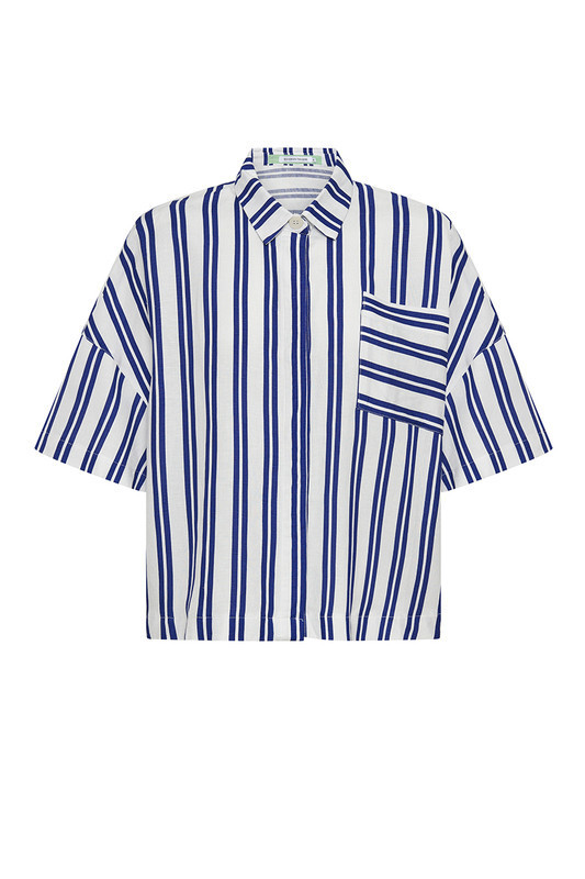 Oversized Short Sleeve Shirt in Royal / White Stripe | Bohemian Traders
